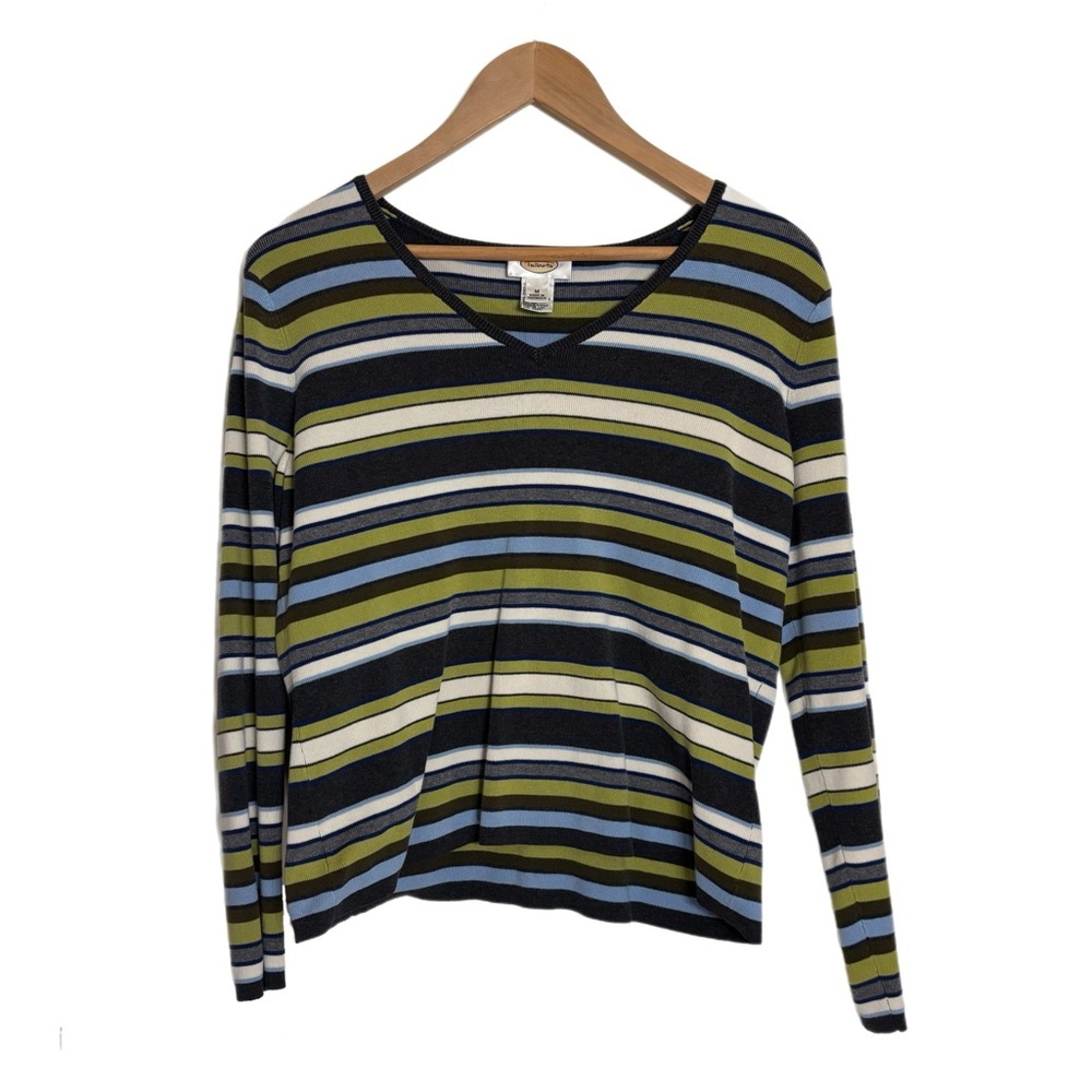 Talbots v-neck horizontal stripes knit sweater